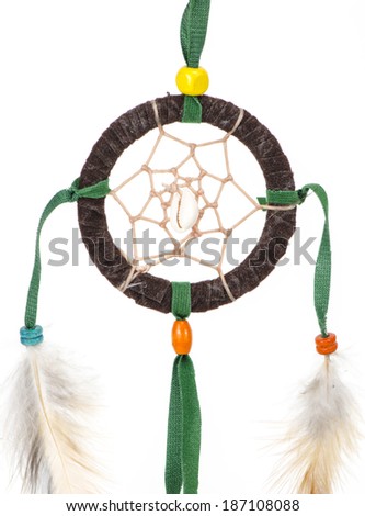 Native american indian dreamcatcher over white background