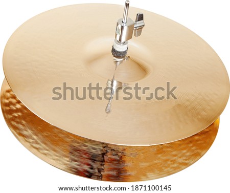 Hi-hat cymbal golden brass plate drum set musical instrument isolated on white background. Royalty-Free Stock Photo #1871100145