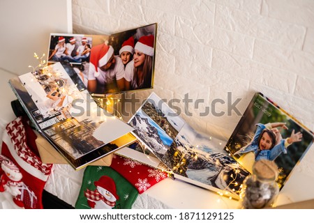 photo album and Christmas garland