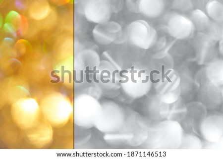 Yellow and grey color background. Thendy bokeh. New year glitter wallpaper. Bubble backdrop. Winter glamour concept. Elegant holiday decor. Snow dust concept