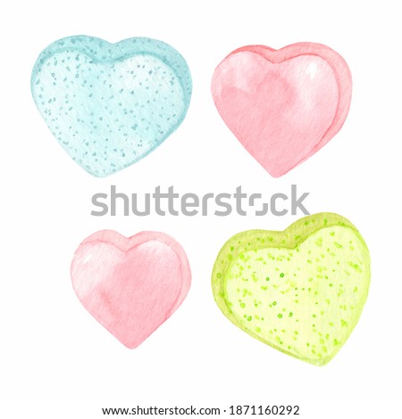 Hand drawn watercolor candy. Hand painted clipart for logo. Illustration isolated on white background. Decor for happy valentine day holiday . Sweet lollipop clip art, heart marmalade. Candies shop.