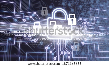 Digital lock icon and city background, concept of data security