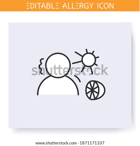 Summer allergy line icon. Seasonal fruits and sun radiation allergy. Anaphylaxis, dermatitis. Reaction, immune intolerance and immunotherapy concept.Isolated vector illustration.Editable stroke 