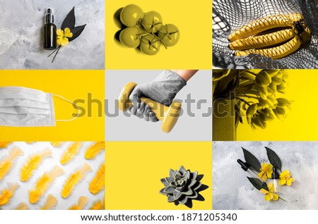 Collage with trendy color concept. Set with gray and yellow colors. COLOR YEAR 2021. Banner background. Royalty-Free Stock Photo #1871205340