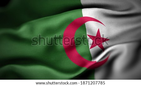 close up waving flag of Algeria. flag symbols of Algeria.