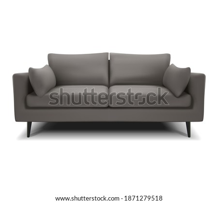 3d realistic vector gray sofa, couch on a white background. Isolated. Royalty-Free Stock Photo #1871279518