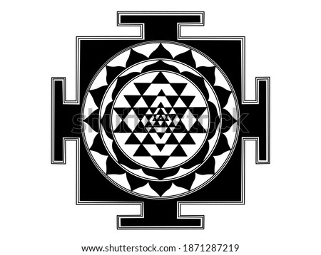 Vector design of Indian Shree Yantra (Sri chakra) in solid black Royalty-Free Stock Photo #1871287219