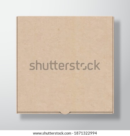 Craft Cardboard Pizza Box Container Template. Realistic Carton Texture Paper Packaging Mock Up with Soft Shadow. Isolated.