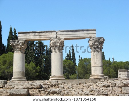 Corinthian column in ancient ruins, Greece