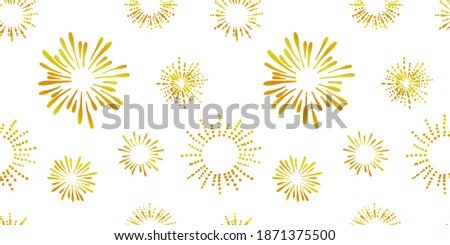 Vector Seamless Pattern, Firework Burst on White Backround, Golden Color, Festive Background Template.