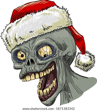 a laughing zombie in a Santa hat