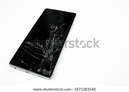 fix a cracked, scratched or broken smartphone screen closeup white background black damaged