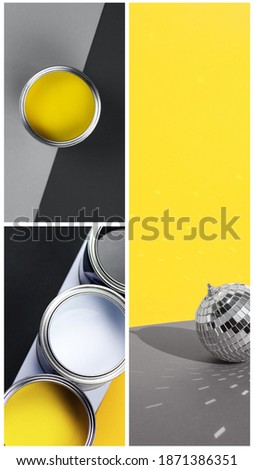 Vertical collage in the trendy color combination of 2021 - gray and yellow.