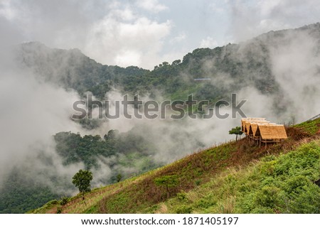 hut on the hill in rain season. at Chiangrai Province, Thailand