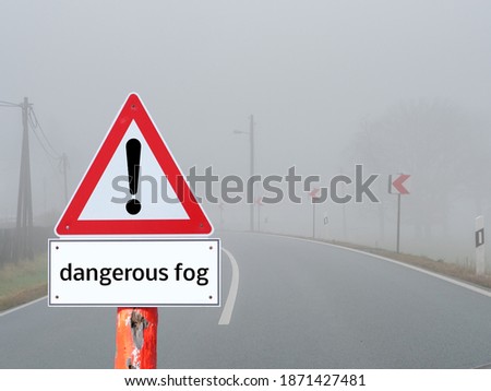 Dangerous Fog Warning Sign in Road Traffic