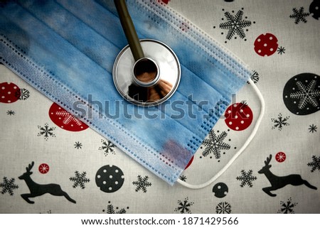 Happy New Year with medical mask and stethoscope