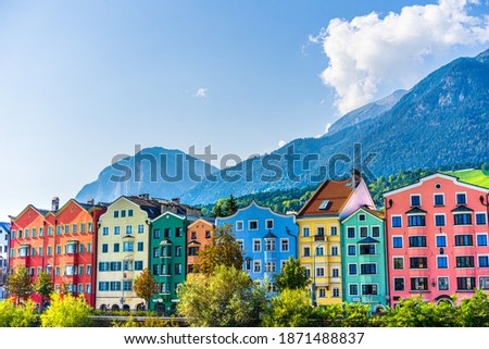  The colorful Mariahilf view of Innsbruck on a sunny summer day. Royalty-Free Stock Photo #1871488837