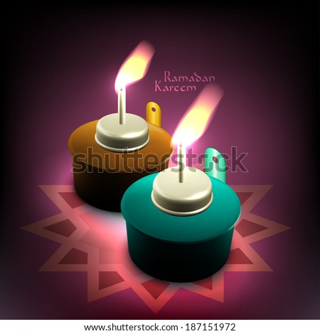Vector 3D Muslim Oil Lamp - Pelita. Translation: Ramadan Kareem - May Generosity Bless You During The Holy Month.