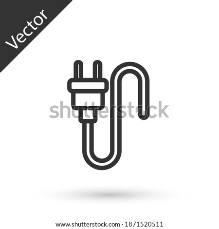 Grey line Electric plug icon isolated on white background. Concept of connection and disconnection of the electricity. Vector.