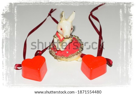 two hearts-a symbol of love and a Bunny