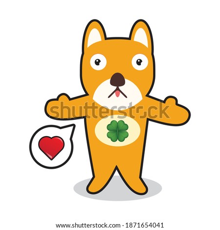 mascot dog with four leaf clover in flat design illustration vector