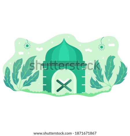 illustration of flat design of mosques and Muslims