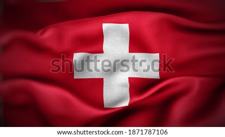 close up waving flag of Switzerland. flag symbols of Switzerland.