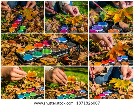 Collage with handicraft pictures in autumn