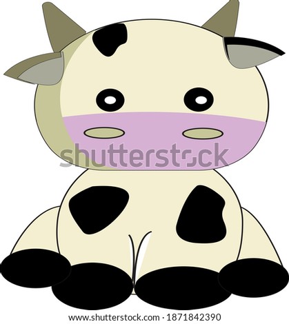 Cow flat cartoon style, cute vector illustration funny animal character, farm domestic mammal, for game, logo, kids book, animation, milk products, card, etc.