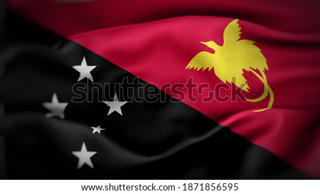 close up waving flag of Papua New Guinea. flag symbols of Papua New Guinea.