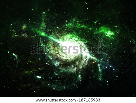 Glowing Green Galaxy over a Dark Sky - Elements of this Image Furnished By NASA 
