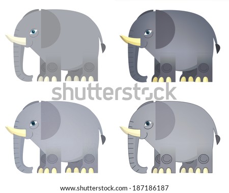Cartoon elephant - 4 styles of coloring - illustration for the children