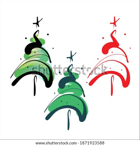 
Vector handmade fashion digital graphic sketch set for New Year's design with Christmas tree 