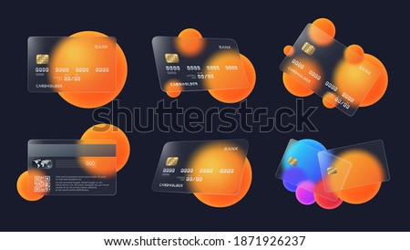 Transparent bank cards. Glass credit card with abstract circles and soft matte transparency effect vector illustration set Royalty-Free Stock Photo #1871926237