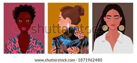  Set of portraits of women of different gender and age. Diversity. Vector flat illustration. Avatar for a social network.  Vector flat illustration Royalty-Free Stock Photo #1871962480