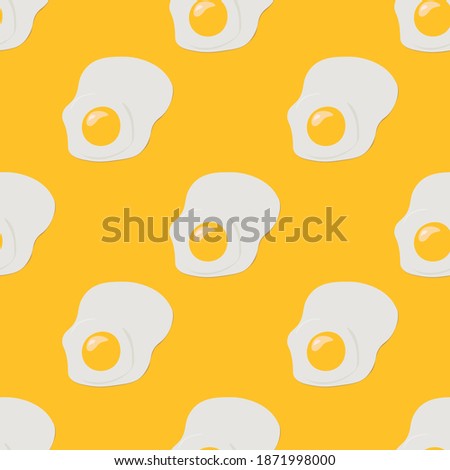 Fried egg on yellow background, seamless vector pattern.