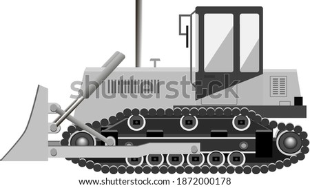 Grey caterpillar building bulldozer. Industrial machinery. Construction machinery. Vector illustration.