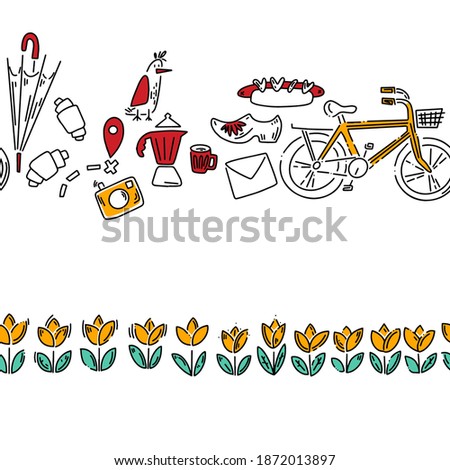 Hand drawn pattern in doodle style. Vector image, clipart, editable details.
