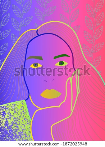 Bright illustration of a girl. Fashion postcard. Graphics using textures. Art.