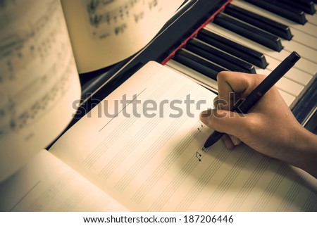 Written on the piano sheet music Royalty-Free Stock Photo #187206446