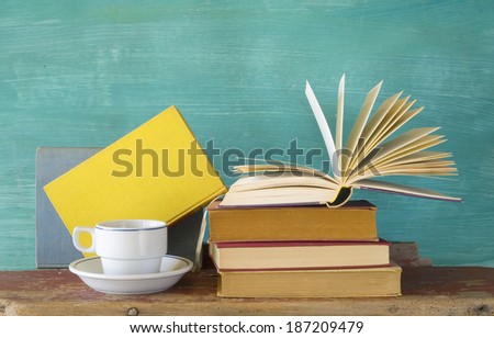 books with a cup of coffee, learning / education concept