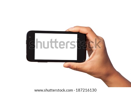 smartphone in hand over white background
