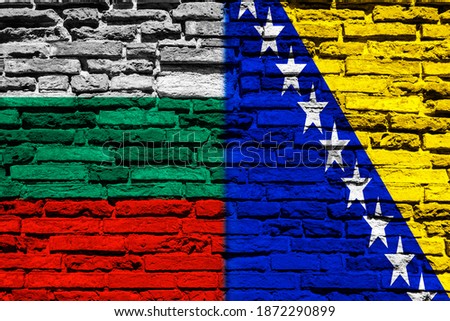 Flag of Bulgaria and Bosnia on brick wall