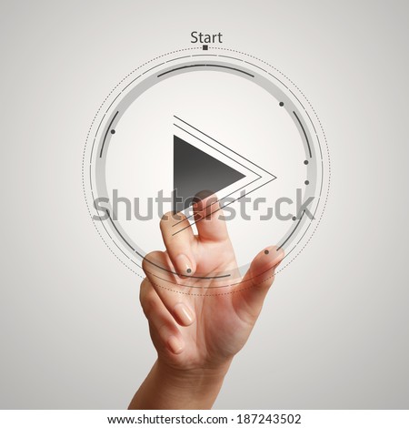 hand press play button sign to start or initiate projects as concept 