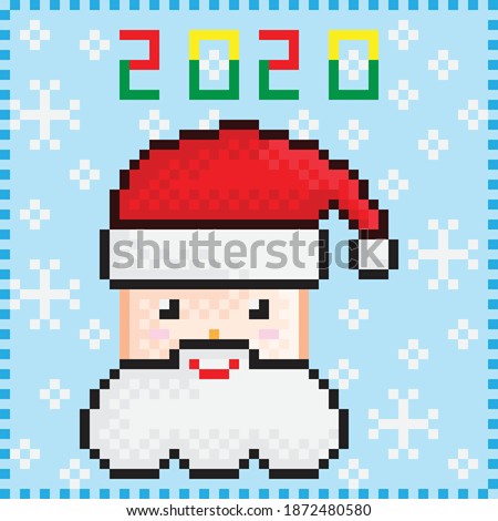 Santa Claus pixel art. Vector picture. Santa Claus and snow. Stamp merry Christmas.