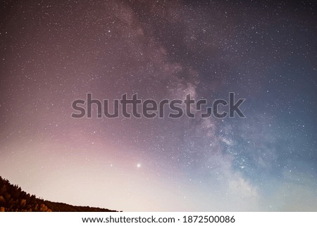 Saturn, Jupiter and Milky Way in the night sky.