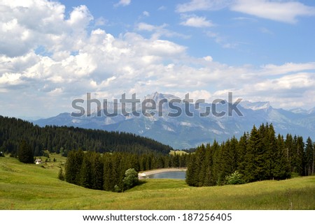 Mountain lake in french alps (Megeve)