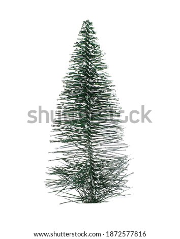Green wire christmas pine tree decoration ornament.  White background.  Cute table decor.