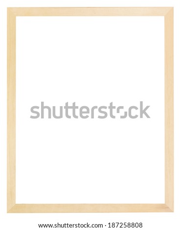 modern flat narrow simple light wood picture frame with cut out canvas isolated on white background