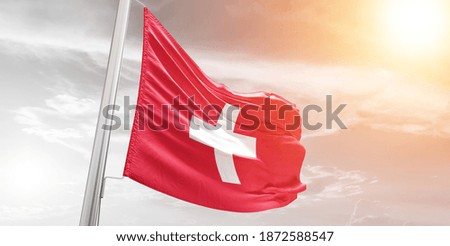 Switzerland flag waving on the wind